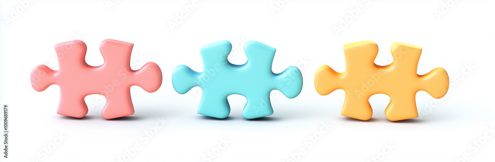 Colorful puzzle pieces isolated on white background with clipping path. Vector illustration of three colorful puzzle pieces in different positions.