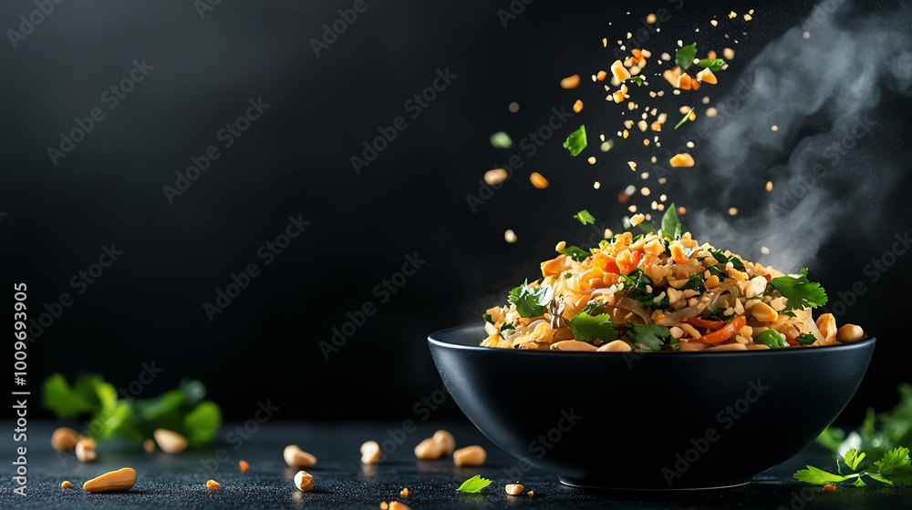 Aromatic pad thai, stirfried rice noodles with peanuts and lime