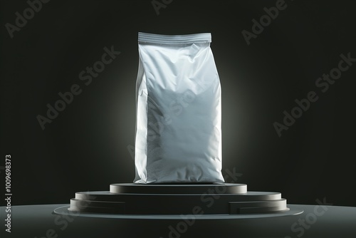 Clean White Pet Food Bag Mockup on Black Background with Realistic Packaging Design.	
 photo