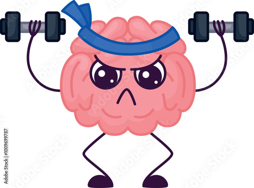 Brain training cartoon mascot. Mind power icon