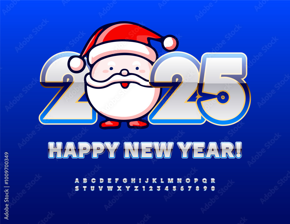 Vector children Greeting Card Happy New Year 2025! Bright Glossy Font, Artistic Alphabet Letters and Numbers set. Vector children Greeting Card Happy New Year 2025! Bright Glossy Font, Artistic Alphabet Letters and Numbers set.