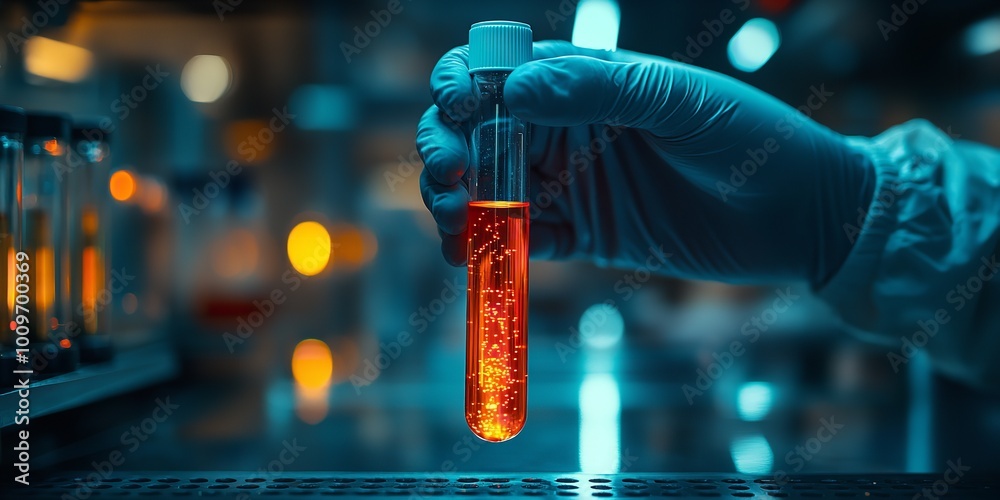 A close-up of a lab technician holding a test tube with a precise sample, symbolizing advanced biotechnology research. A close-up of a lab technician holding a test tube with a precise sample, symbolizing advanced biotechnology research.