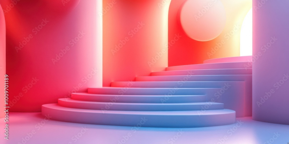 Fototapeta premium Exploring Modern Architectural Design with Vibrant Colors and Unique Staircase Features