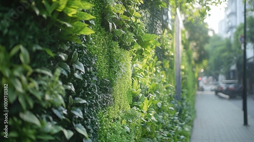 greenery along city sidewalks symbolizing environmental monitoring in urban landscapes focusing on eco-conscious city planning and sustainable infrastructure for better environmental health photo