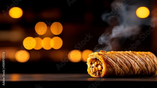 Flaky beef wellington, tenderloin wrapped in pastry with mushroom duxelles photo