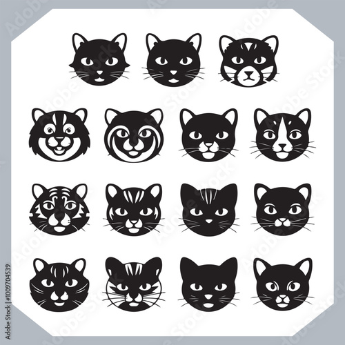 Set of logotype cat silhouette and Cat head collection, collection of silhouette of Cats on white background