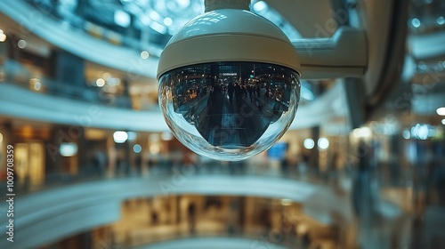 shopping mall surveillance camera for crime prevention and video monitoring ensuring security observation and protection for public areas and retail store safety through monitoring technology photo