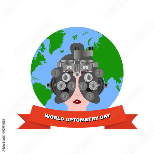World optometry day. Earth and optometry eye examining