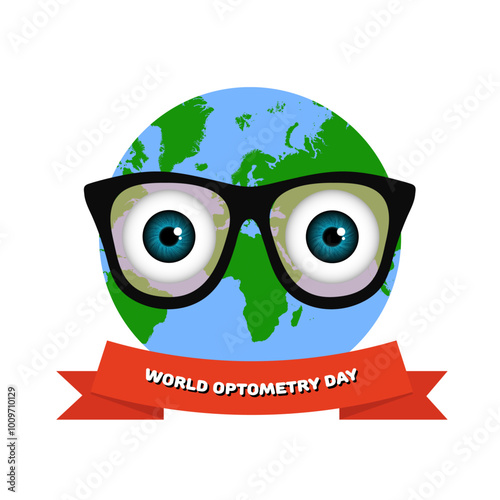 World optometry day. Earth and eyes with glasses 