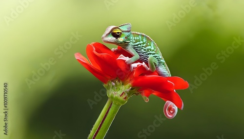 Chameleon Perched on a Flower photo