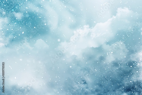 Abstract Winter Sky with Gentle Snowflakes Falling in Soft White and Light Blue Gradient