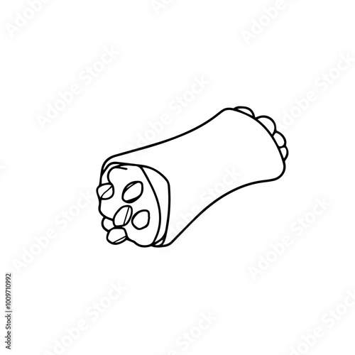 Italian Cannoli with Ricotta Cheese Filling and Pistachios – A Crispy Shell Encasing a Sweet Creamy Center Black Outline Vector Illustration