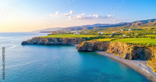 An amazing summer sunset on Mirtos beach in Greece - panorama