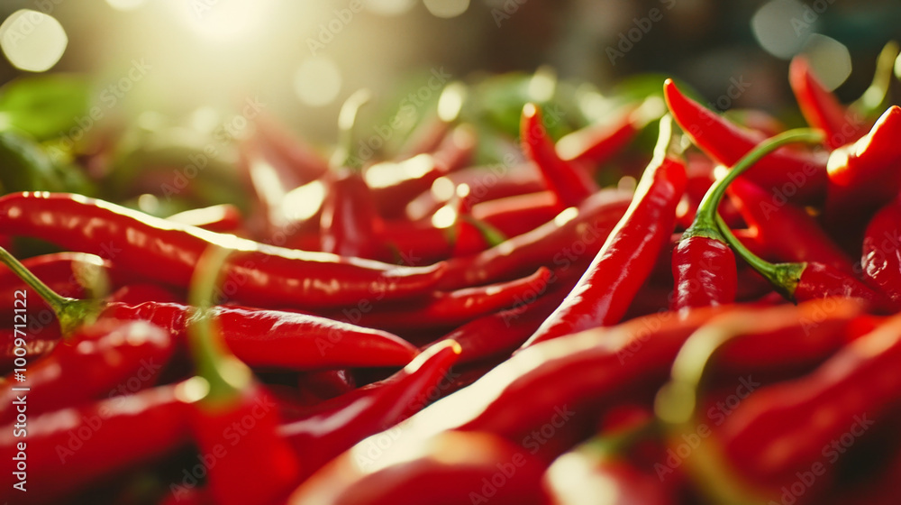 Close-up of vibrant red chili peppers in high resolution showcasing fresh organic produce Close-up of vibrant red chili peppers in high resolution showcasing fresh organic produce