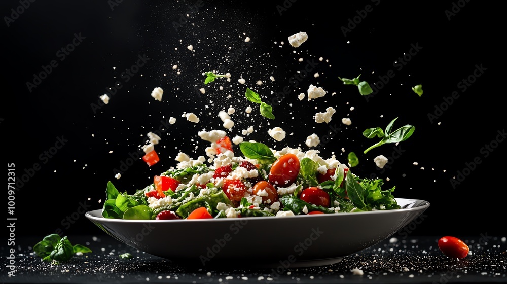 Vibrant Greek horiatiki, rustic salad with chunks of feta and Kalamata olives