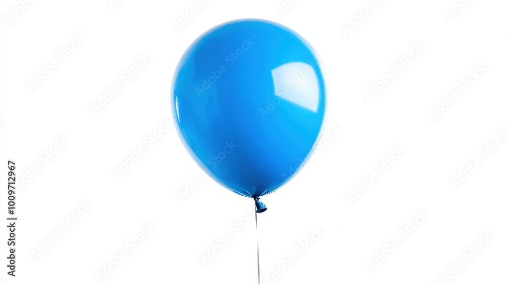  A blue balloon with a long stem floats in the air
