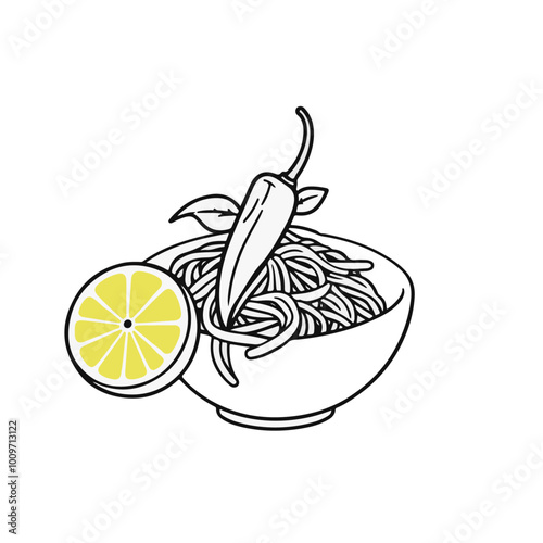 Thai Green Papaya Salad (Som Tam) with Chili and Lime – A Spicy Salad Known for Its Bold Flavors Black Outline Vector Illustration