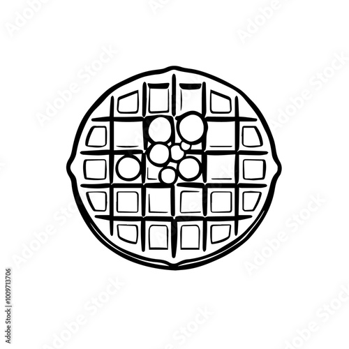 Belgian Liege Waffle with Sugar Pearls – Sweet and Chewy Treat Black Outline Vector Illustration