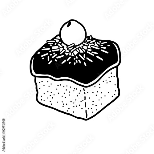 Australian Lamington with Sponge Cake and Coconut – A Beloved Treat Dipped in Chocolate Black Outline Vector Illustration photo