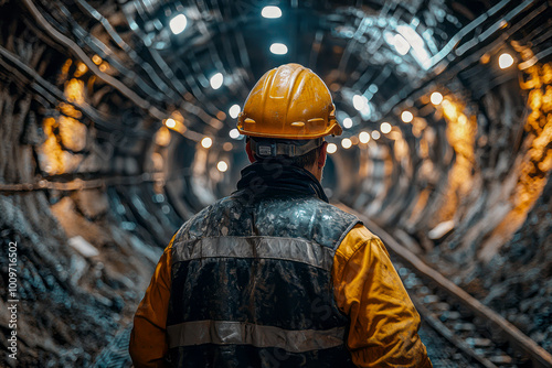 Exploring the Depths: Geologist in Action Below Ground in a Mining Tunnel