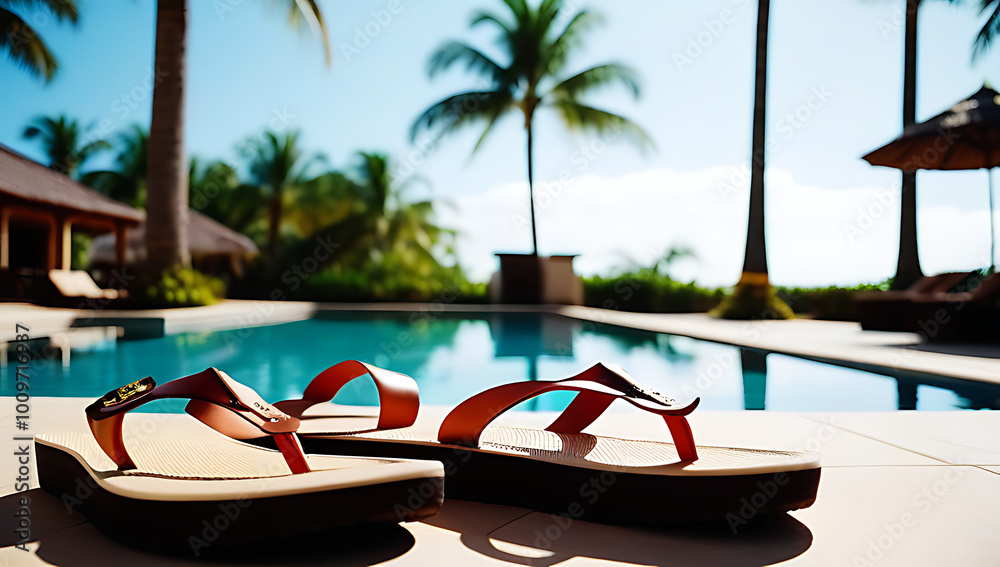 Obraz premium pool surrounded palm trees summer vacation relaxation tropical resort