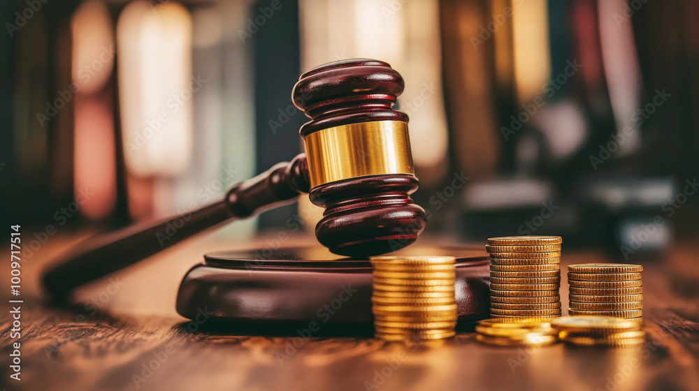 Judge's gavel alongside golden coins symbolizes the ongoing struggle between justice and corruption Judge's gavel alongside golden coins symbolizes the ongoing struggle between justice and corruption