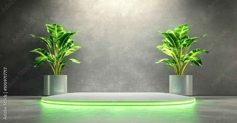 An image of leaves over a blue neon rectangle on a black background An image of leaves over a blue neon rectangle on a black background