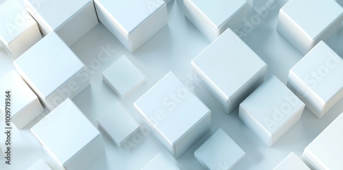 Background wallpaper banner geometry pattern featuring randomly positioned and scaled white cube boxes