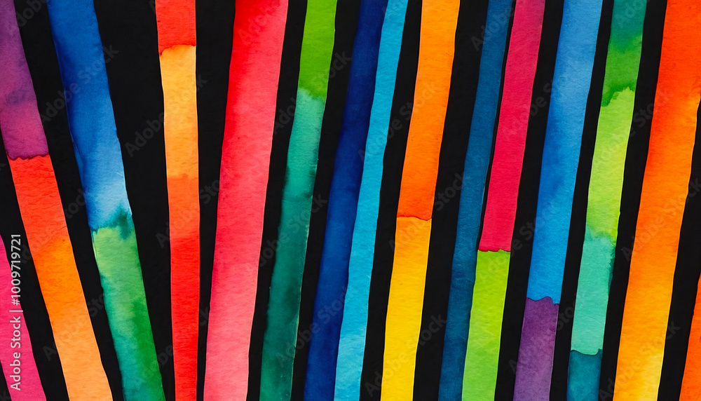 Bright multicolored stripes on black background, abstract pattern Bright multicolored stripes on black background, abstract pattern
