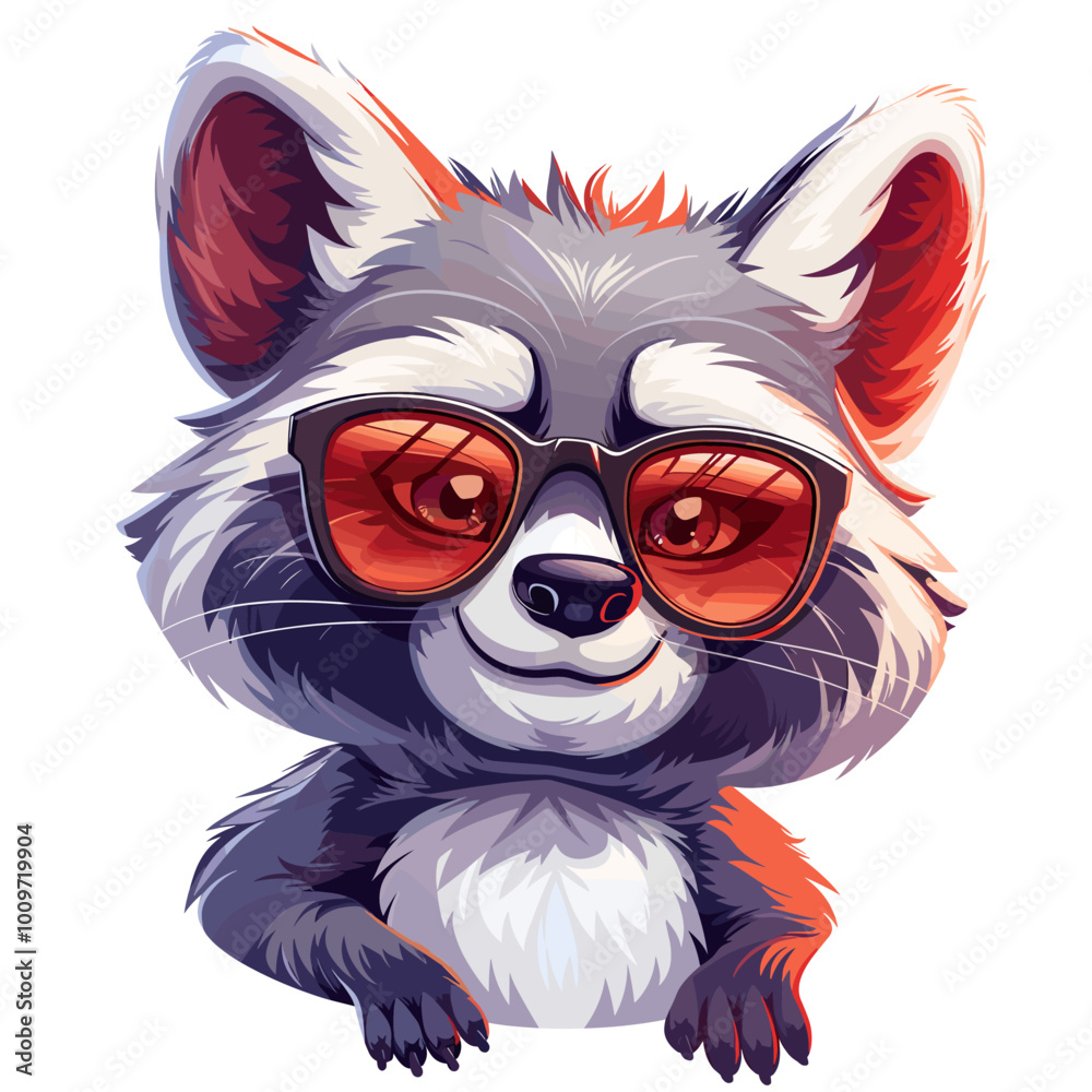Fototapeta premium A raccoon wearing sunglasses and a smile. The raccoon is wearing a pair of sunglasses and he is enjoying the sun