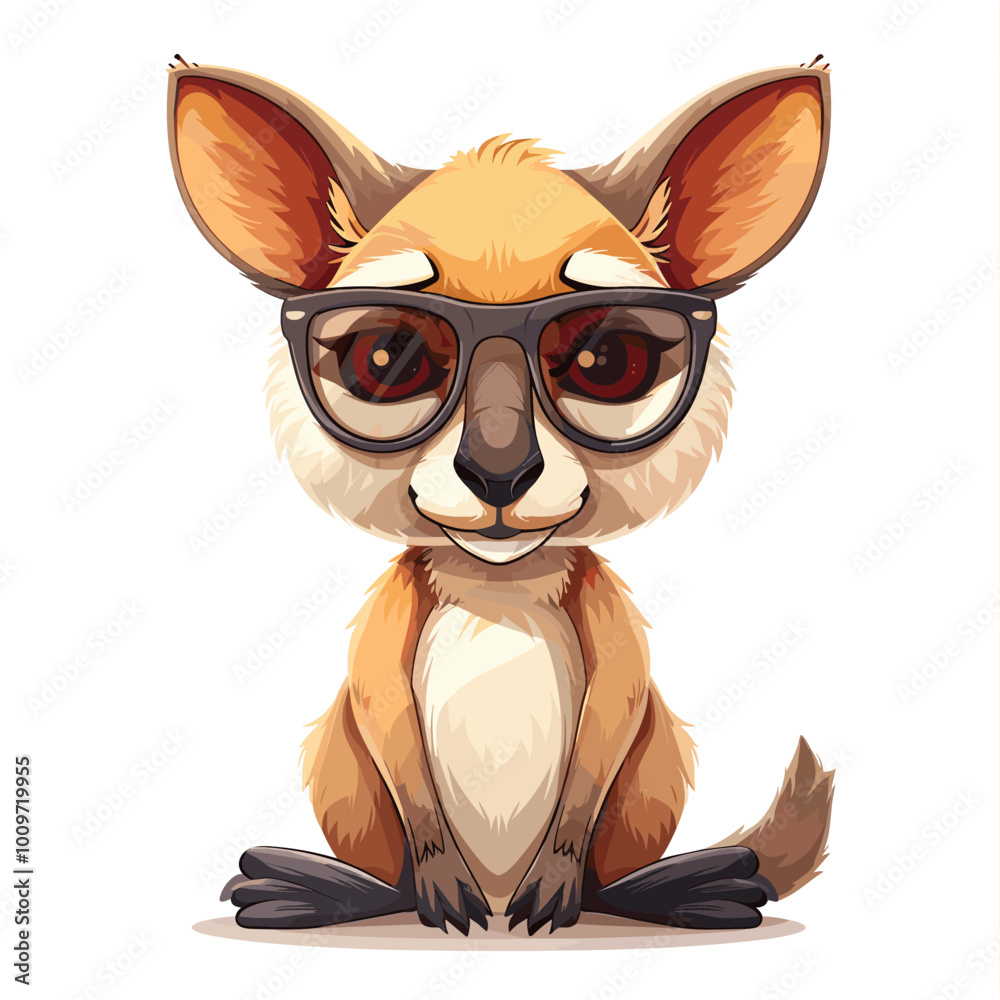 Naklejka premium A cartoon animal wearing glasses and sitting on its hind legs. The animal has a cute and playful expression