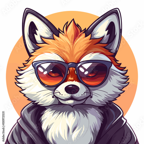 A cartoon fox wearing sunglasses and a leather jacket. The fox is smiling and he is enjoying the sun