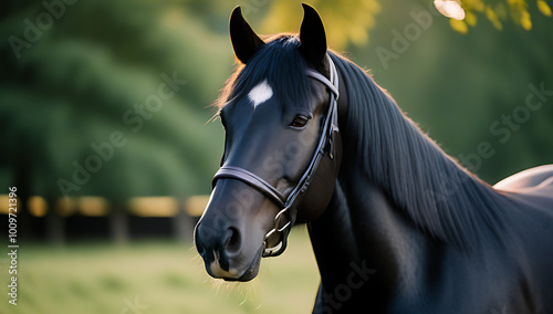 painting black dun horse powerful domestic animal natural setting