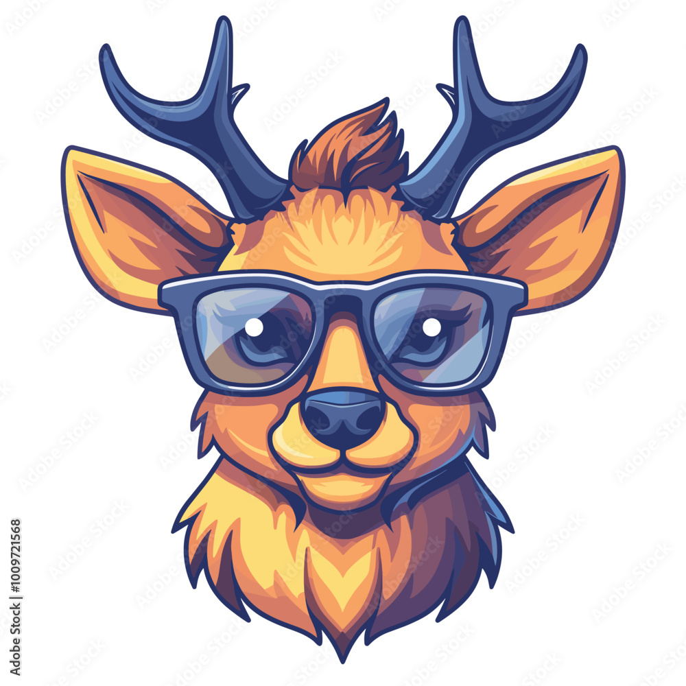Fototapeta premium A deer with glasses on its head. The deer is wearing glasses and has a smile on its face