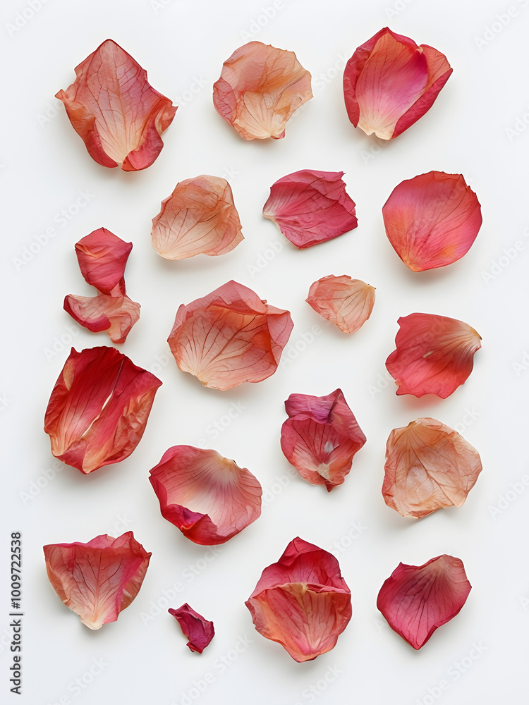 Scattered Pink Flower Petals on White Background Scattered Pink Flower Petals on White Background