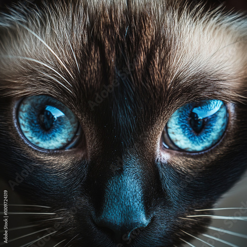 Close-up Siamese Cat’s eyes, front view photo