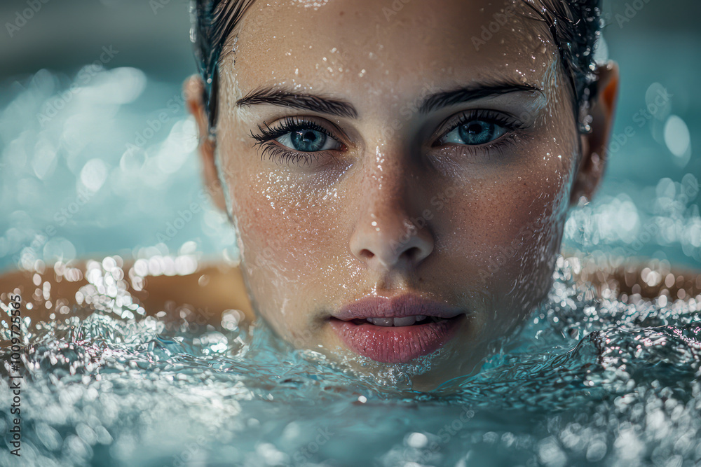Submerged Serenity: Woman Emerges from Icy Plunge Pool at Stunning Wellness Studio