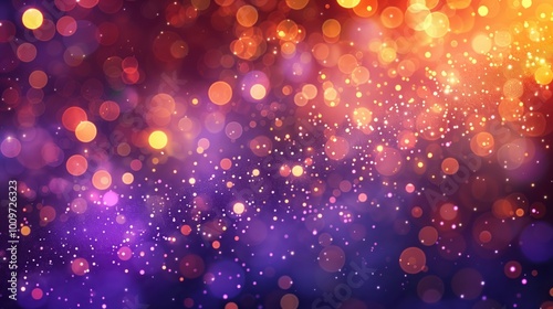 Colorful abstract image with purple and orange bokeh lights, conveying joy and creativity in a dreamlike setting.