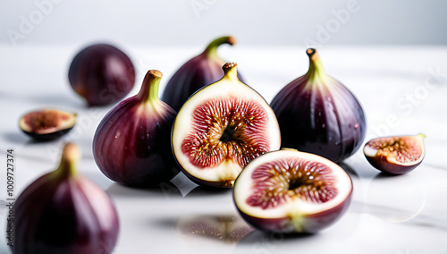 whole cut figs white background fresh sweet healthy vegan dessert