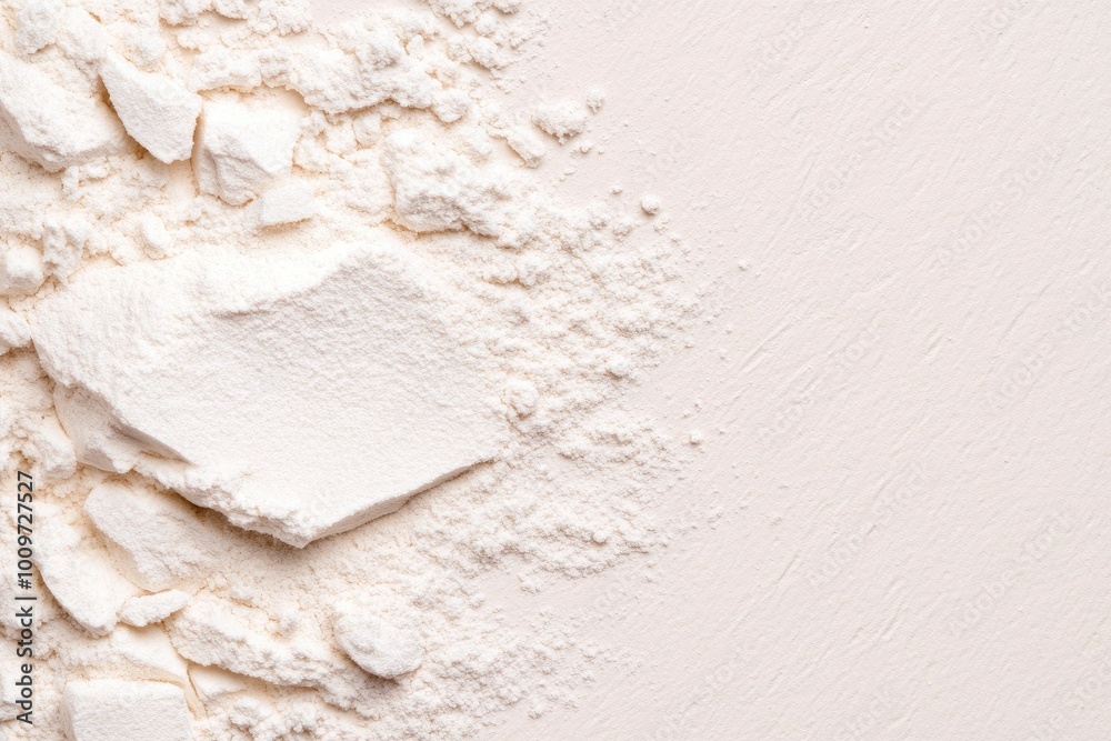 top view of white powder on a beige background top view of white powder on a beige background