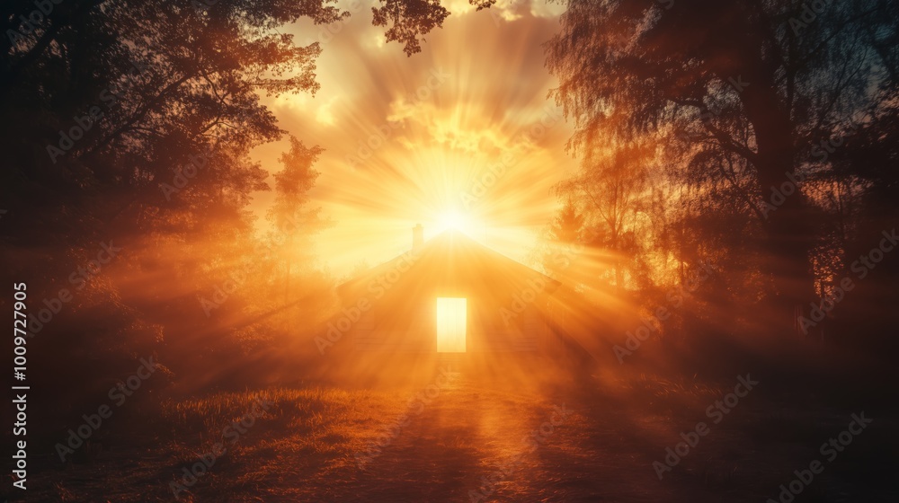 a bright light emanating from a house a bright light emanating from a house