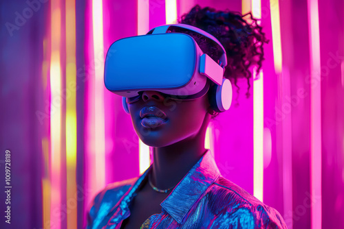 Immersed in Creativity: Black Woman in VR Studio Transforms Space into 3D Digital World for Online Social Gaming