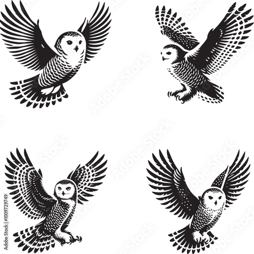 Graceful Snowy Owl in Flight: Stunning Wildlife Illustration