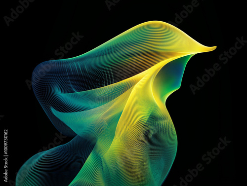 Flowing Abstract Light Waves in Yellow and Green