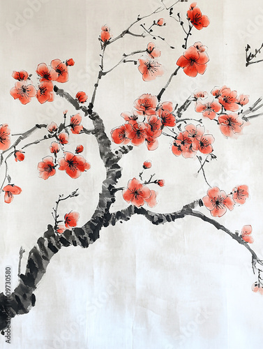 The peach blossoms are scattered and scattered, a few ink embellishments photo