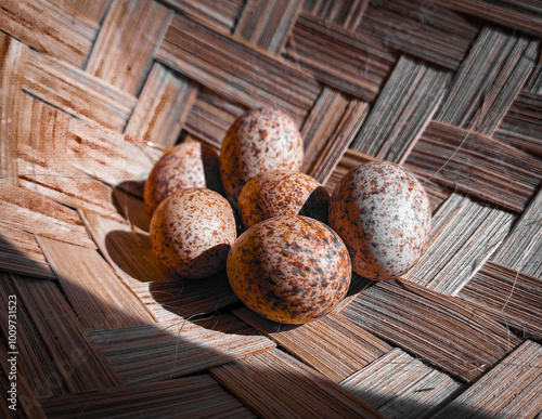 quail eggs in a basket