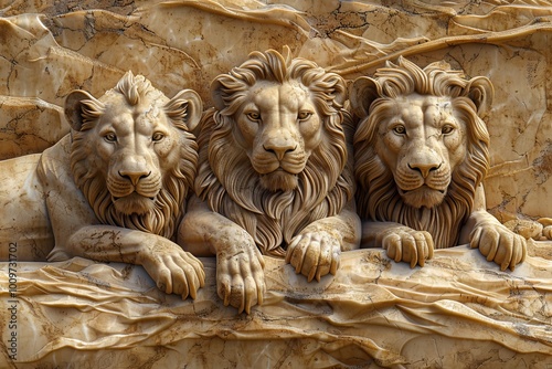 A captivating 3D relief wallpaper featuring stunning lions, crafted as a mural