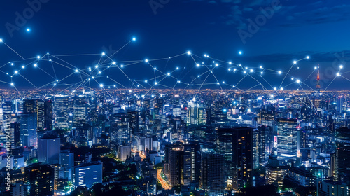 Wallpaper Mural A network of lights connects a glowing city skyline at night. Torontodigital.ca