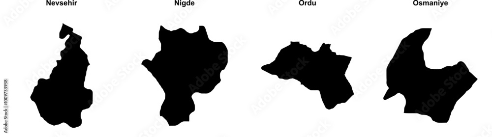 Nevsehir, Nigde, Ordu, Osmaniye outline maps Nevsehir, Nigde, Ordu, Osmaniye outline maps