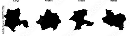 Konya, Kutahya, Malatya, Manisa outline maps photo